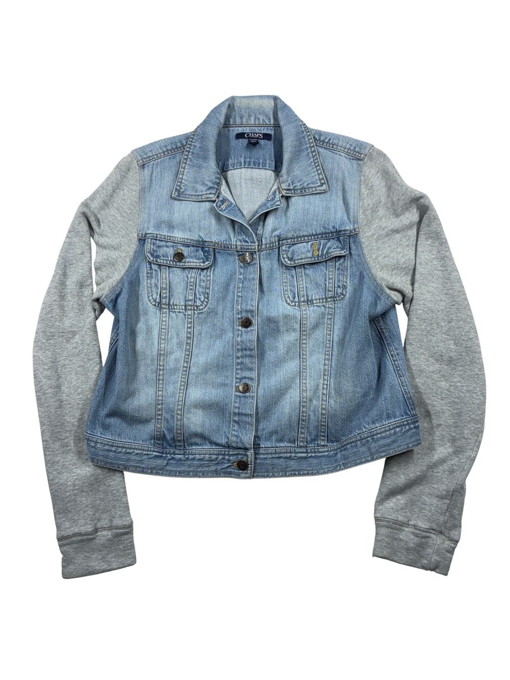 Vintage Chaps Jacket Womens XL Blue Denim Jean Jersey Knit Sleeve Button Casual
